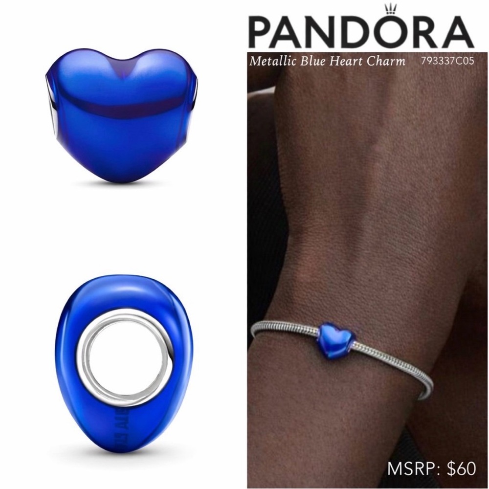 PANDORA Metallic Blue Heart Charm (2 Charms in one box) - Picture 7 of 7